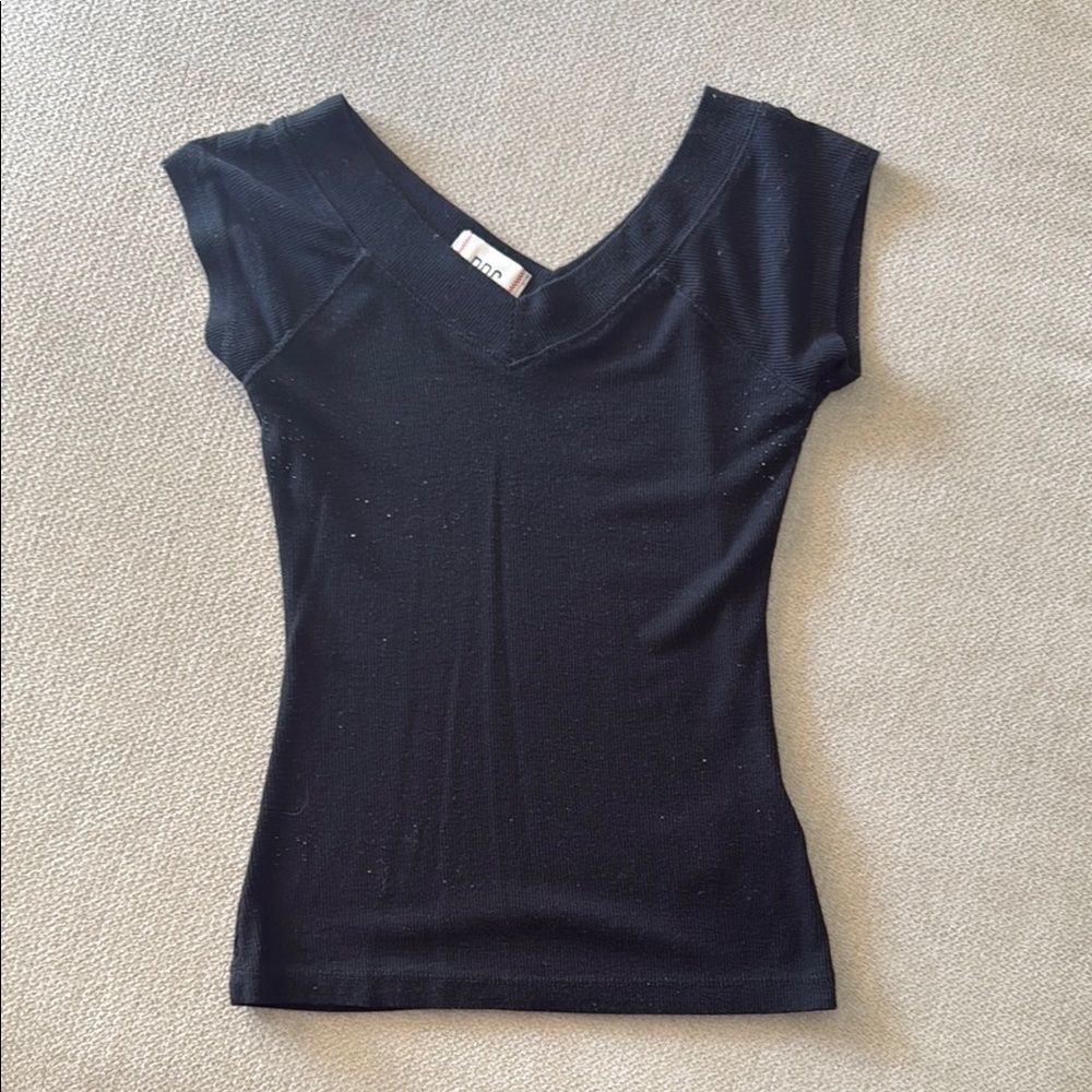 Urban Outfitters Black Fitted Cap Sleeve Blouse